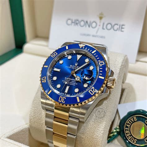 blue and gold rolex|Rolex gold submariner blue face.